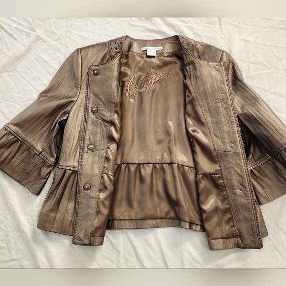 Peter Nygard Genuine Leather bell sleeves, Embroidered Women Jacket, Size 14 - Picture 6 of 13
